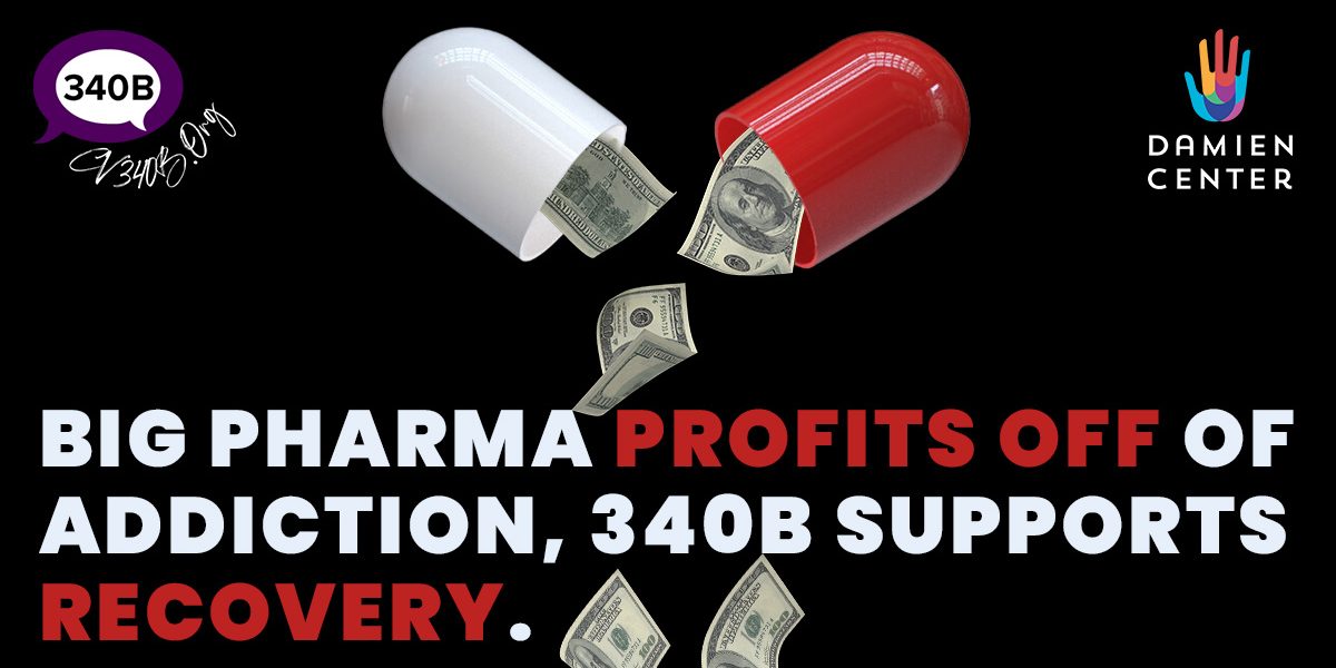 CV340B Damien Mental Health Ad Pill + Money_Meta Big Pharma profits off addiction, 340B supports recovery.