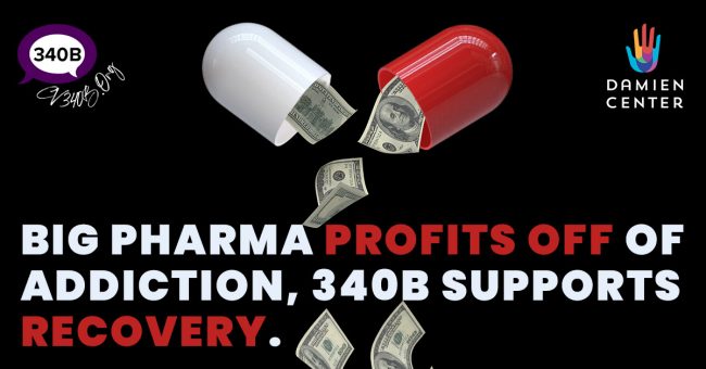 CV340B Damien Mental Health Ad Pill + Money_Meta Big Pharma profits off addiction, 340B supports recovery.
