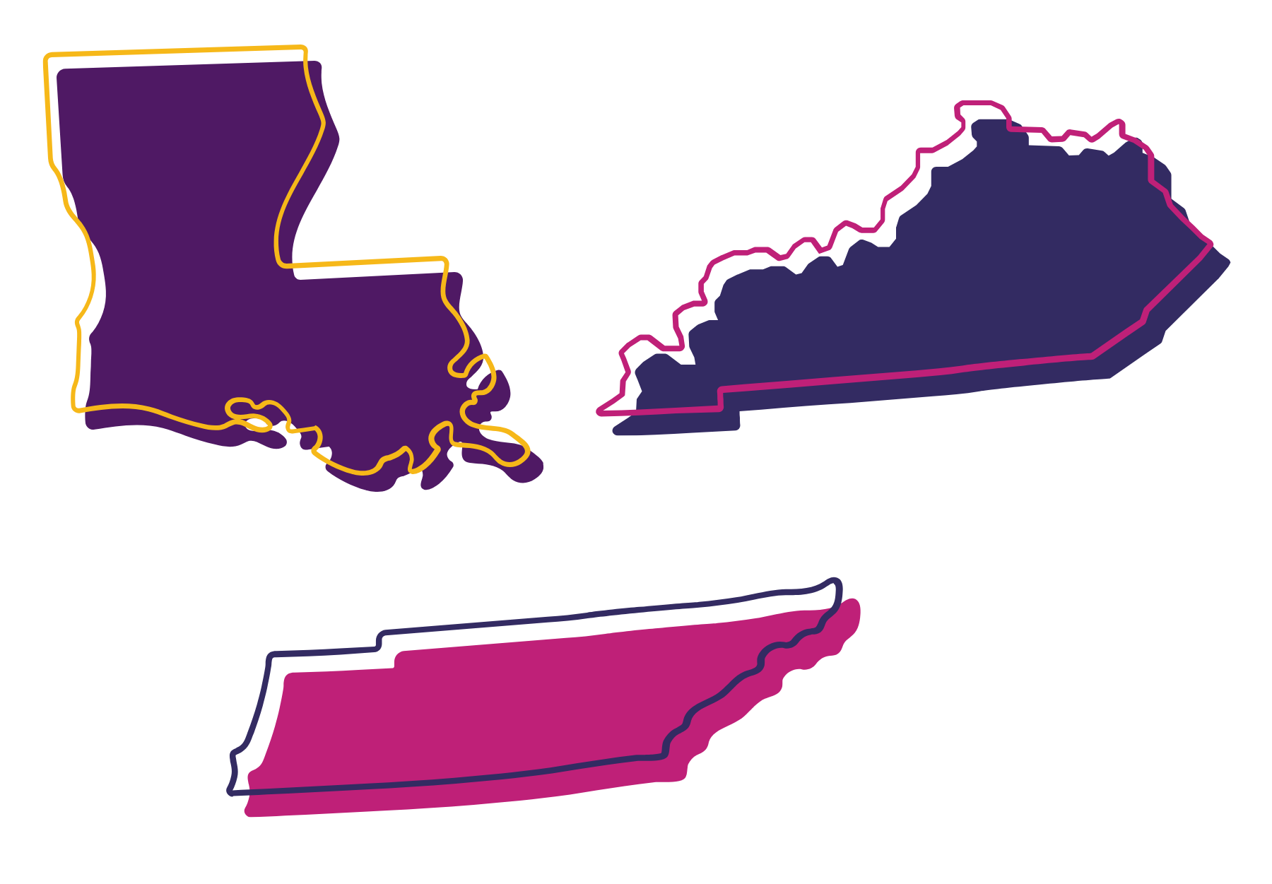 Louisiana, Kentucky, and Tennessee